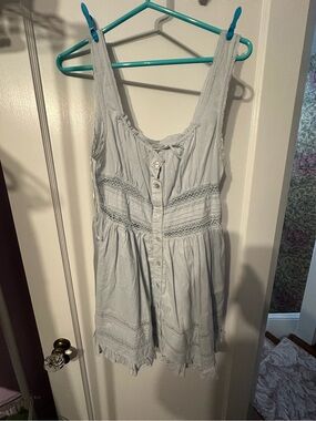 Urban Outfitters Light Blue Lace-Trim Button Romper